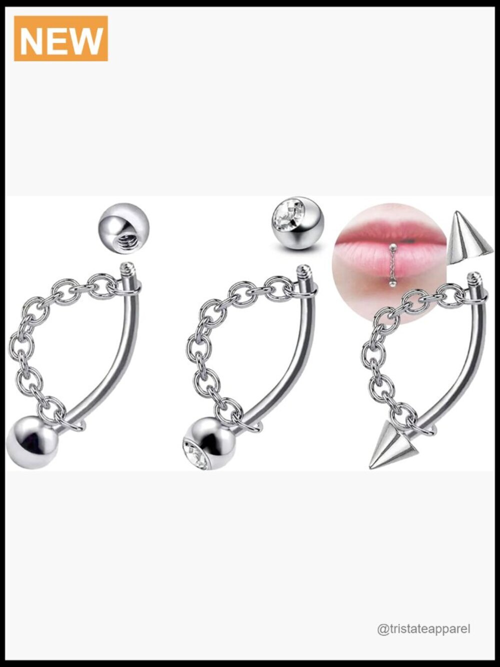 3Pcs 316L Stainless Steel Lip Rings Snake Bite Piercing Set